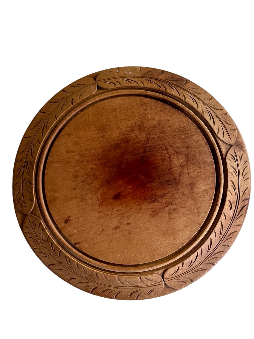 Vintage Hand-Carved Wooden Breadboard Leaf Motif Harvest Cheeseboard - Picture 3 of 6